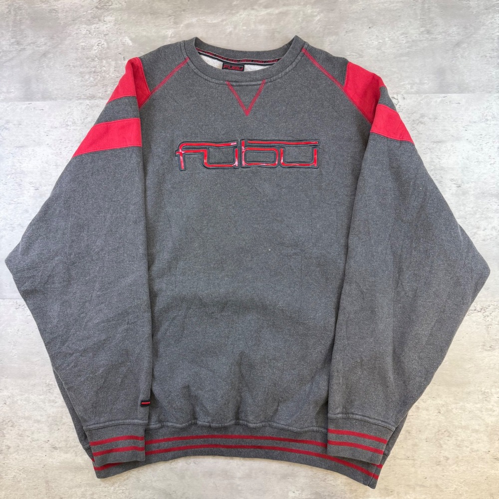 Vintage FUBU Sweatshirt Mens XXXL Grey Red Embroidered Logo Raglan Pullover 90s